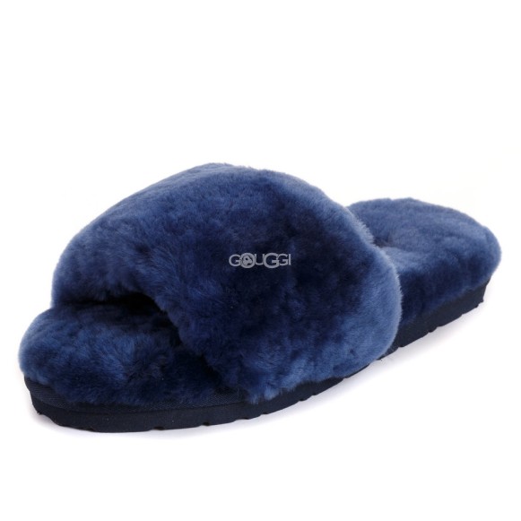 Fluff Slide Slippers Navy Blue