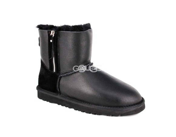 Mini Double Zip Metallic Black